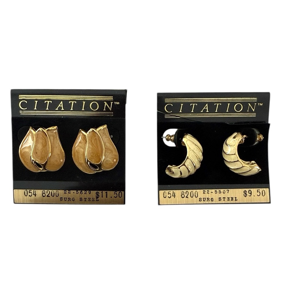 Citation Vintage Gold Plated Enamel Rose Hoop Stud Earrings Set (2)